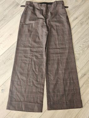 Express Stretch Brown Plaid Wide-leg Trousers Women's 7/8